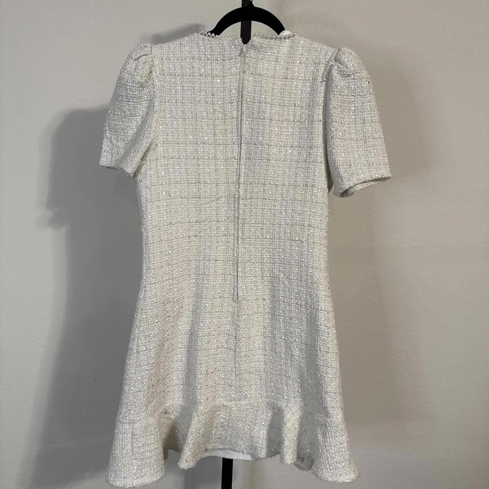 Crystal Doll Cream Boucle Sheath Dress with Gold Inlay and Pearl Collar - MED - Picture 7 of 11